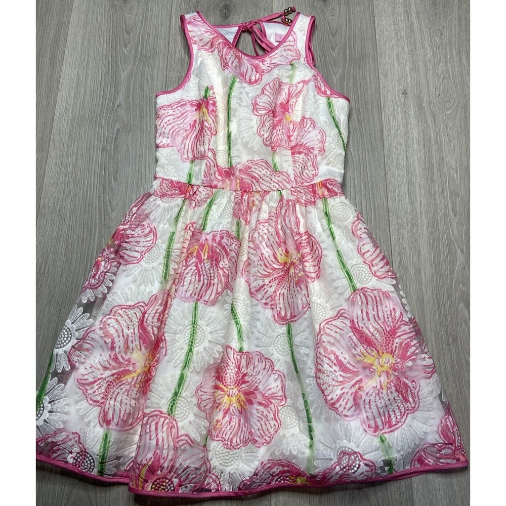 Lilly‎ Pulitzer Dress Womens 00 Pink Alanna Floral Lace Fit Flare Summer Preppy